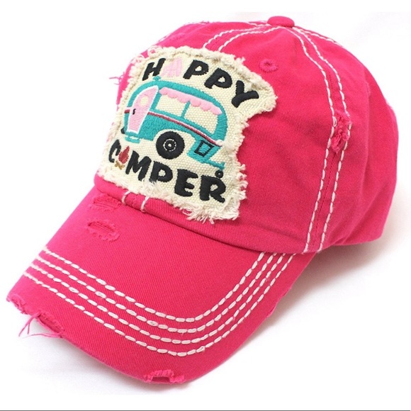 HOT PINK Happy Camper Fire Patch Embroidery cap - Picture 2 of 5